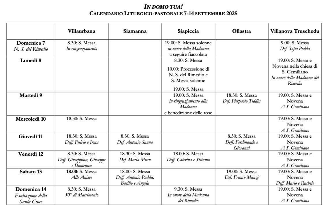 Calendario Settembre 2025